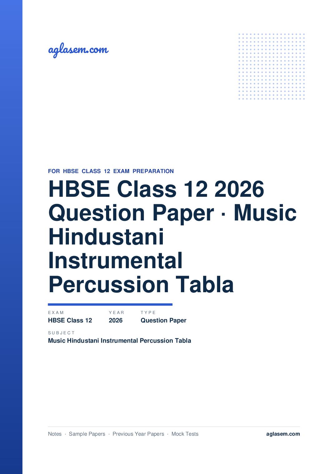HBSE Class 12 Question Paper 2026 Music Hindustani Instrumental Percussion Tabla - Page 1 of 9