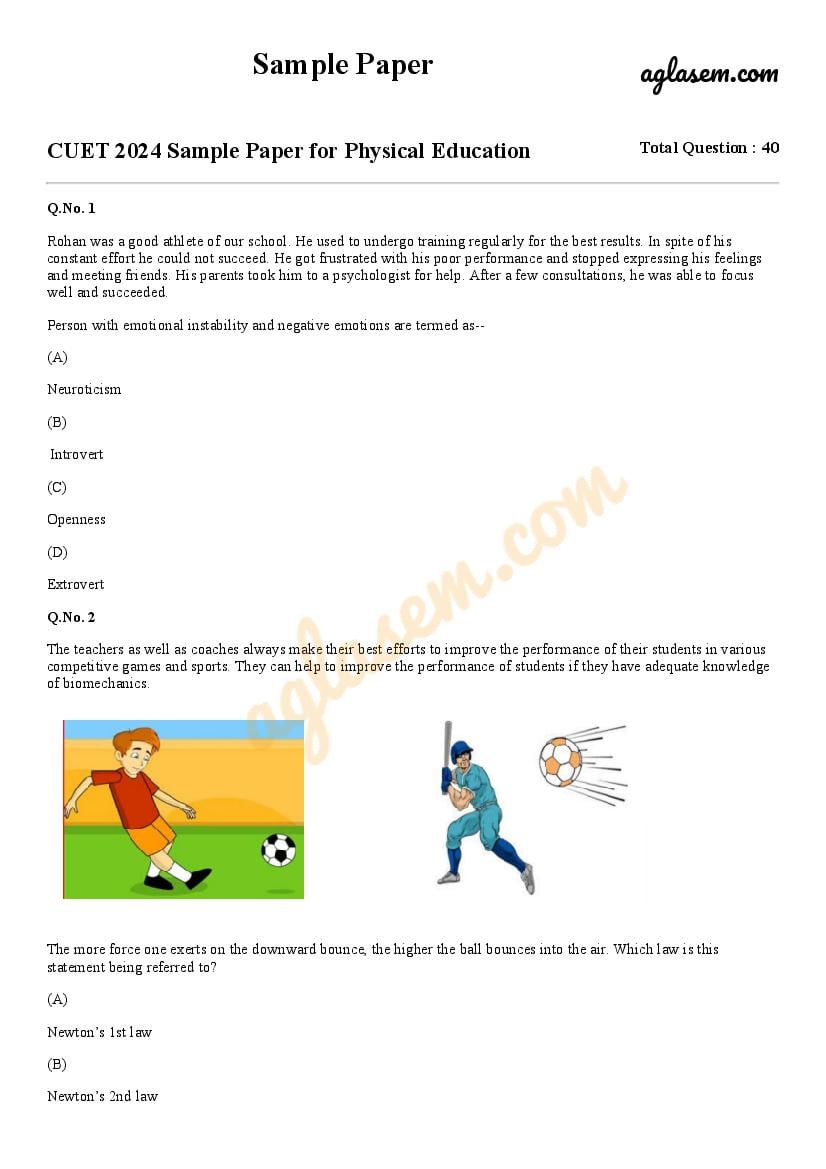 CUET 2024 Sample Paper for Physical Education - Page 1