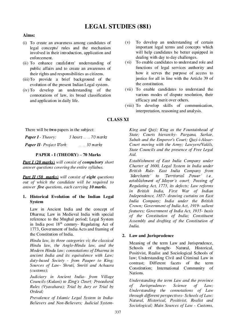 ISC Class 12 Syllabus 2022 Legal Studies - Page 1