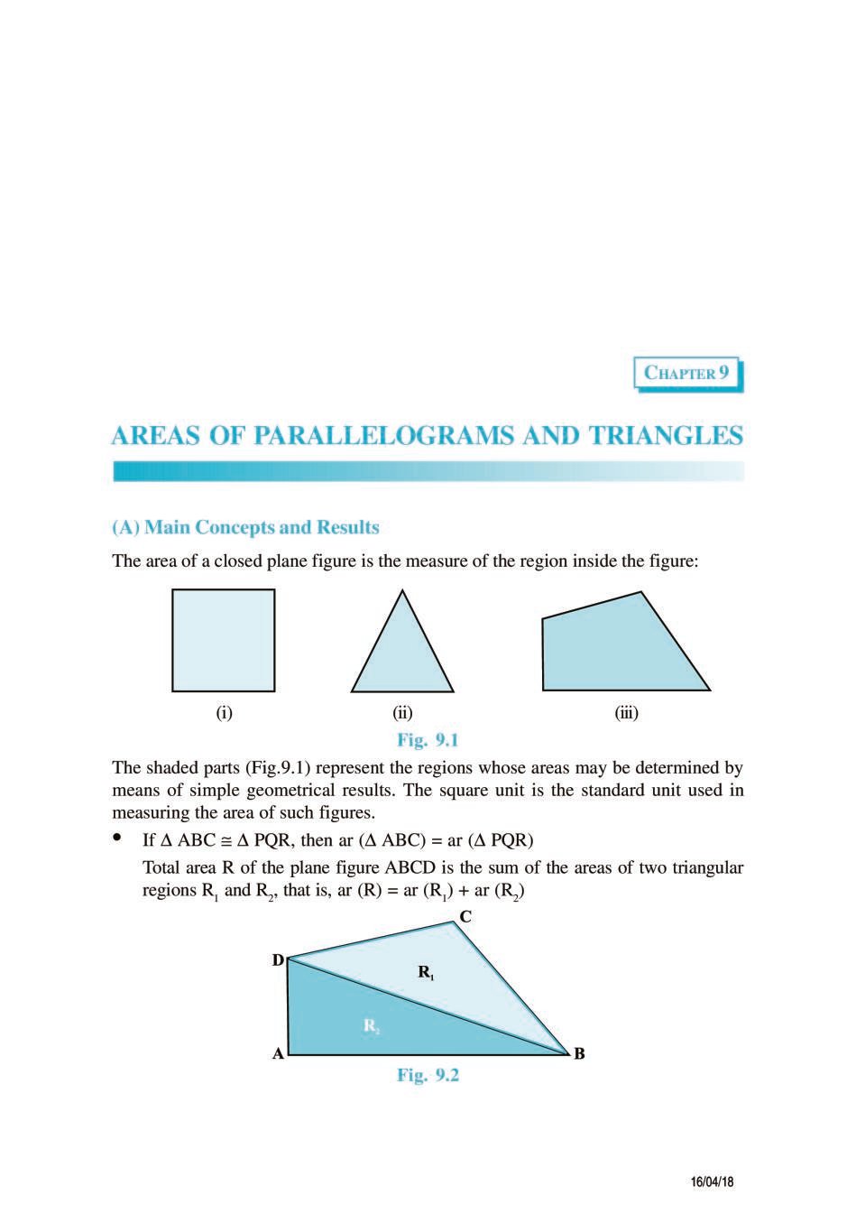 NCERT Exemplar Class 09 Maths Unit 9 Areas of Parallelograms Triangles - Page 1