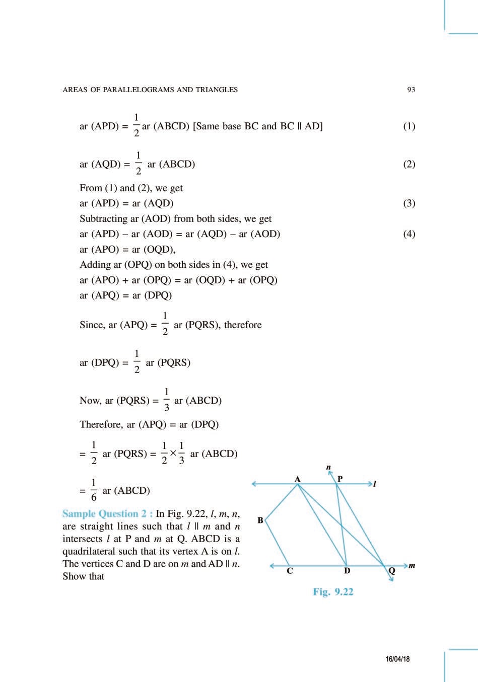 NCERT Exemplar Class 9 Maths Unit 9 Areas of Parallelograms and Triangles