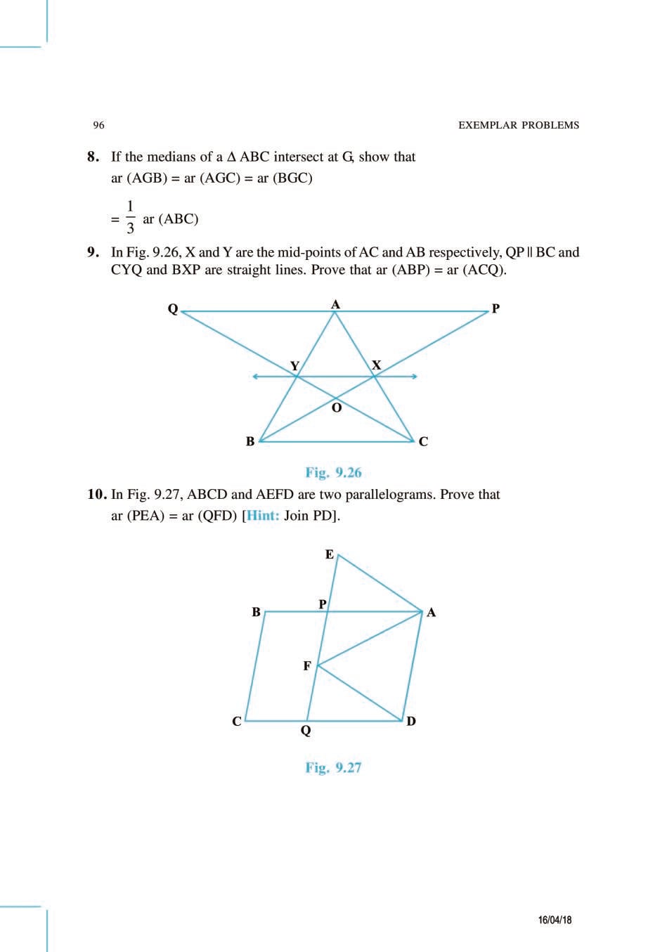 NCERT Exemplar Class 9 Maths Unit 9 Areas of Parallelograms and Triangles