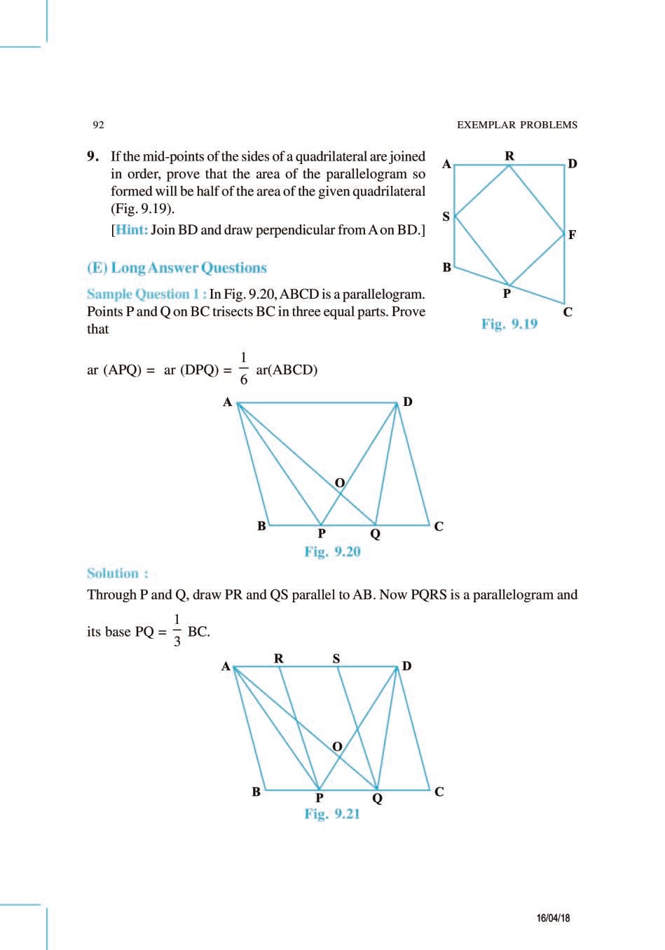 NCERT Exemplar Class 9 Maths Unit 9 Areas of Parallelograms and Triangles
