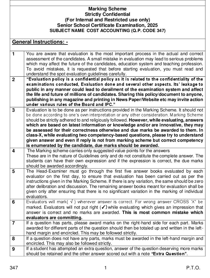 CBSE Class 12 Question Paper 2025 Solution Cost Accounting - Page 1