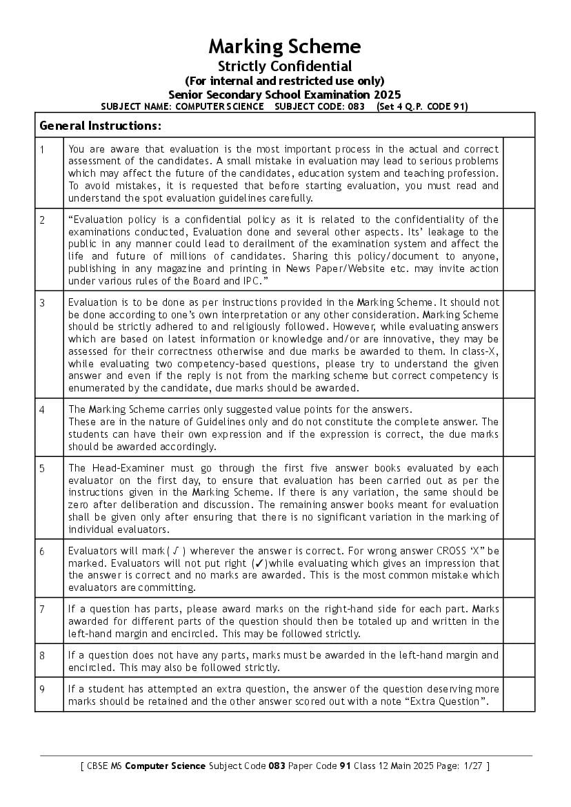 CBSE Class 12 Question Paper 2025 Solution Computer Science - Page 1