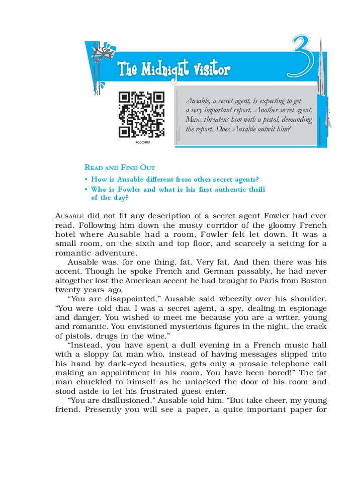 NCERT Book Class 10 English (Foot Prints Without feet) Chapter 3 The Midnight Visitor - Page 1