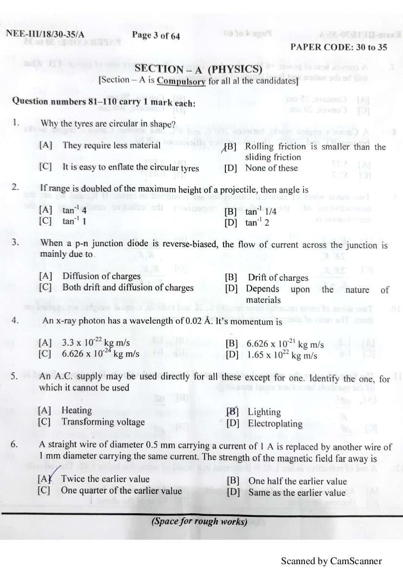 NERIST NEE (3) 2018 Question Paper - Page 1