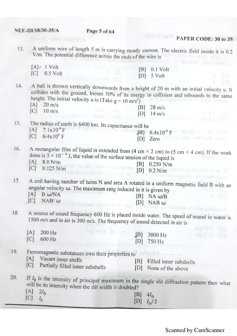 NERIST NEE 2018 Question Paper PDF (NEE-III, Free)