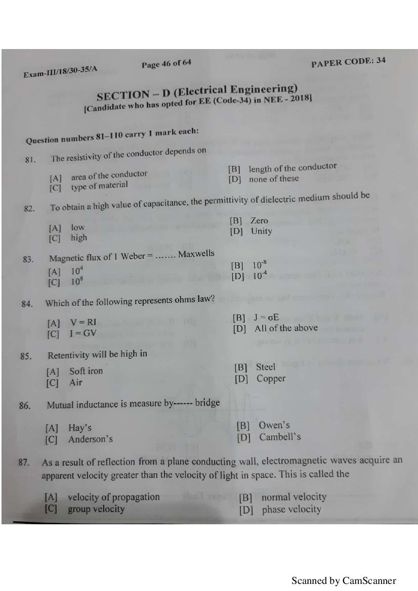 NERIST NEE 2018 Question Paper PDF (NEE-III, Free)