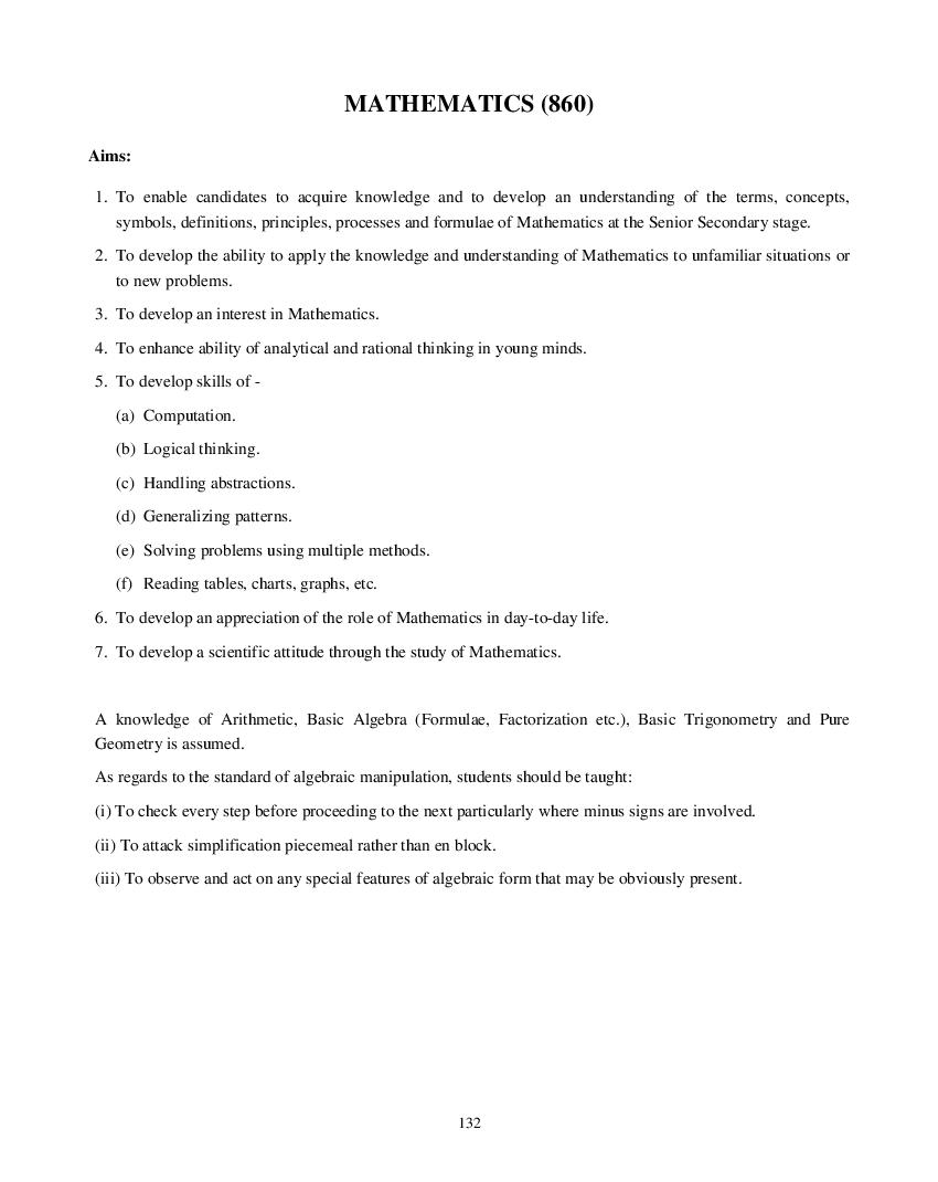 ISC Class 12 Syllabus 2022 Mathematics - Page 1