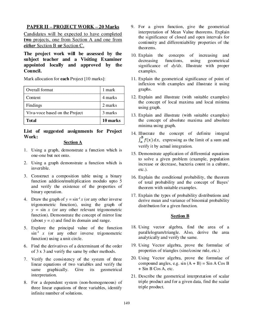 ISC Mathematics Syllabus 2022 for Class 11, Class 12