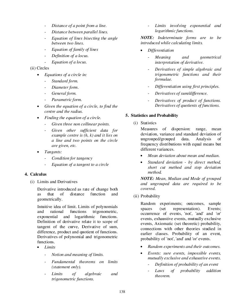 ISC Mathematics Syllabus 2022 for Class 11, Class 12