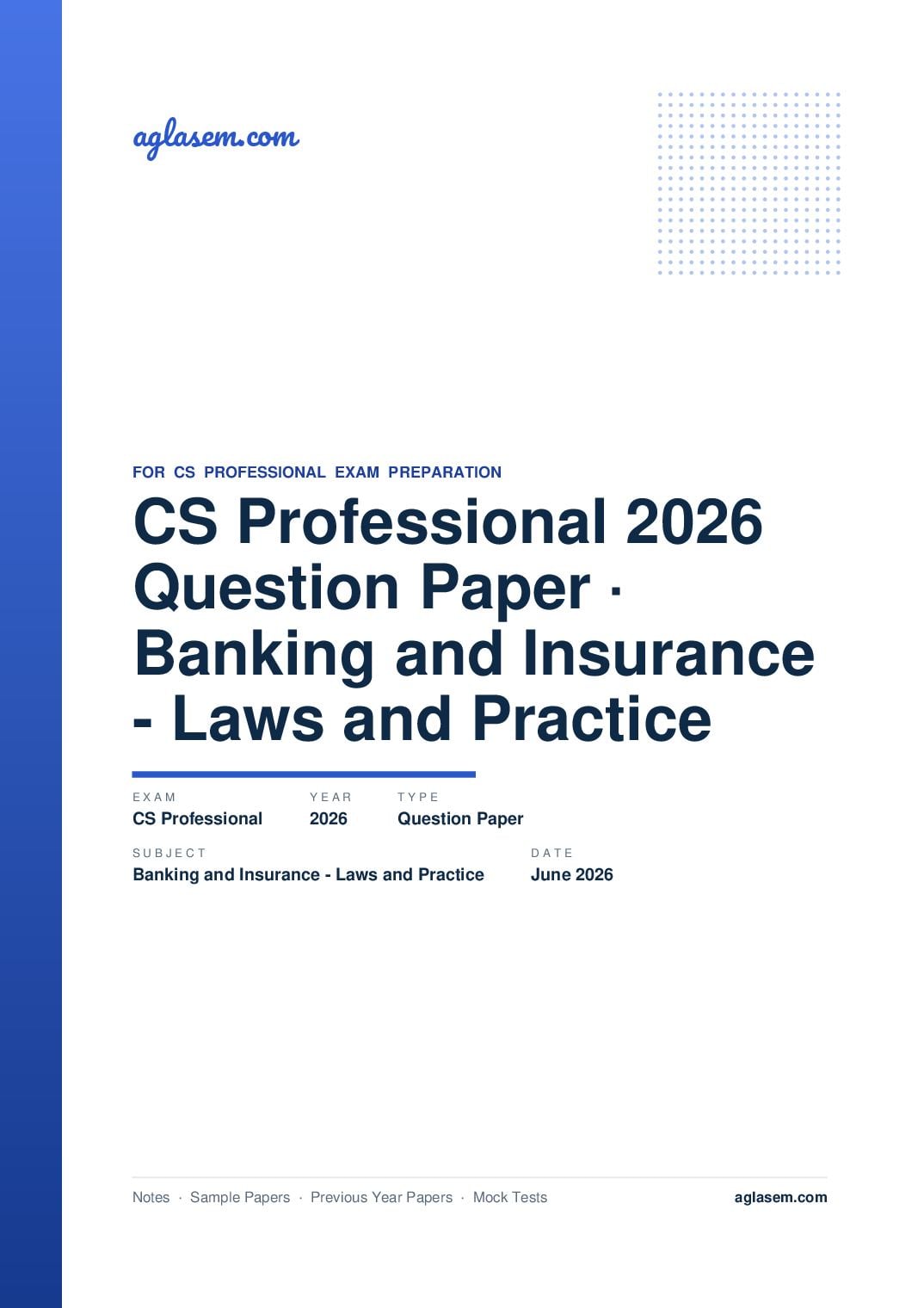 CS Professional June 2026 Question Paper Banking and Insurance - Laws and Practice - Page 1 of 12