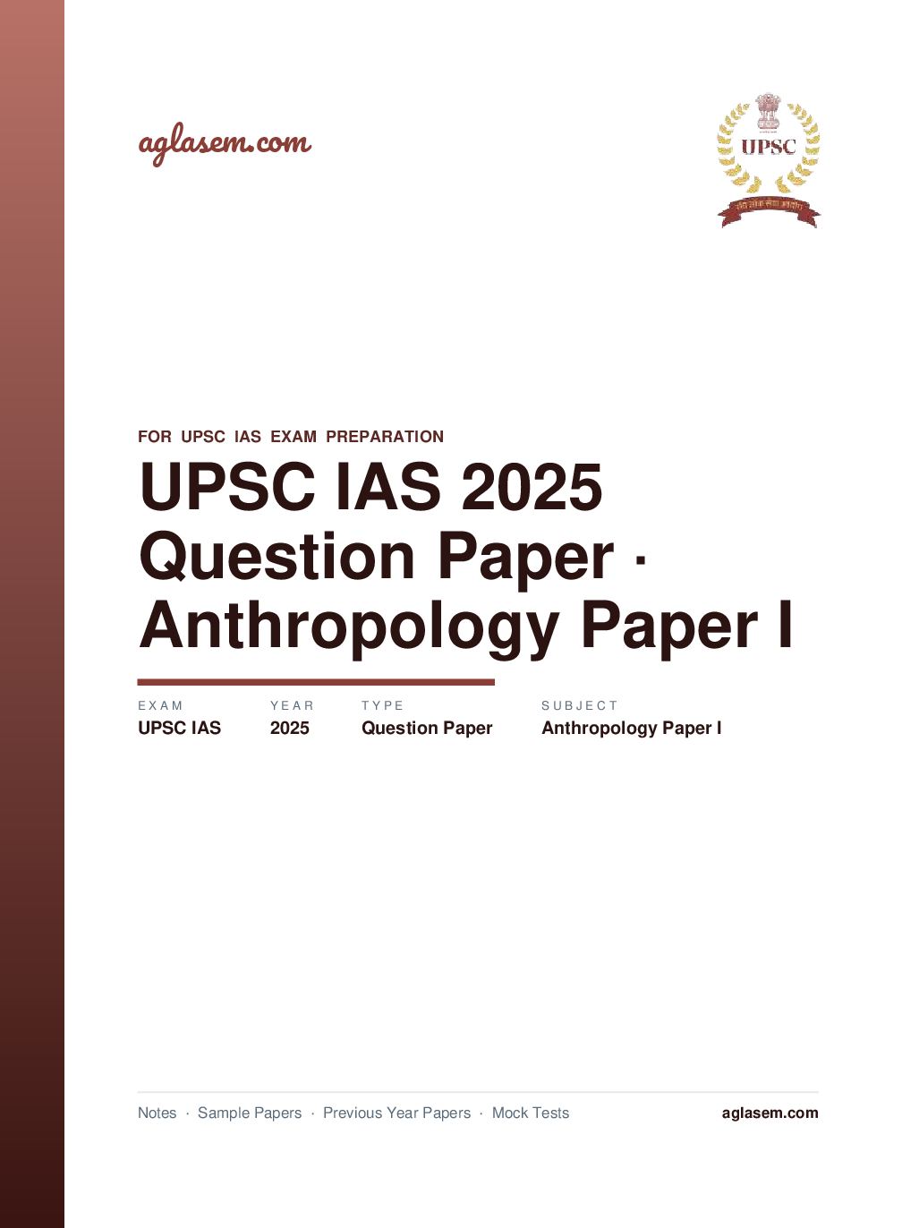 UPSC IAS 2025 Question Paper for Anthropology Paper I - Page 1 of 5