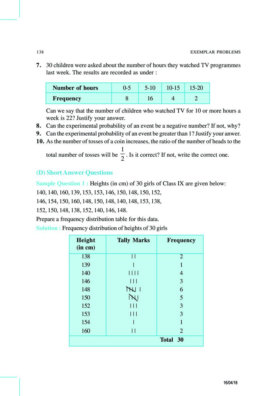 NCERT Exemplar Class 9 Maths Unit 14 Statistics and Probability