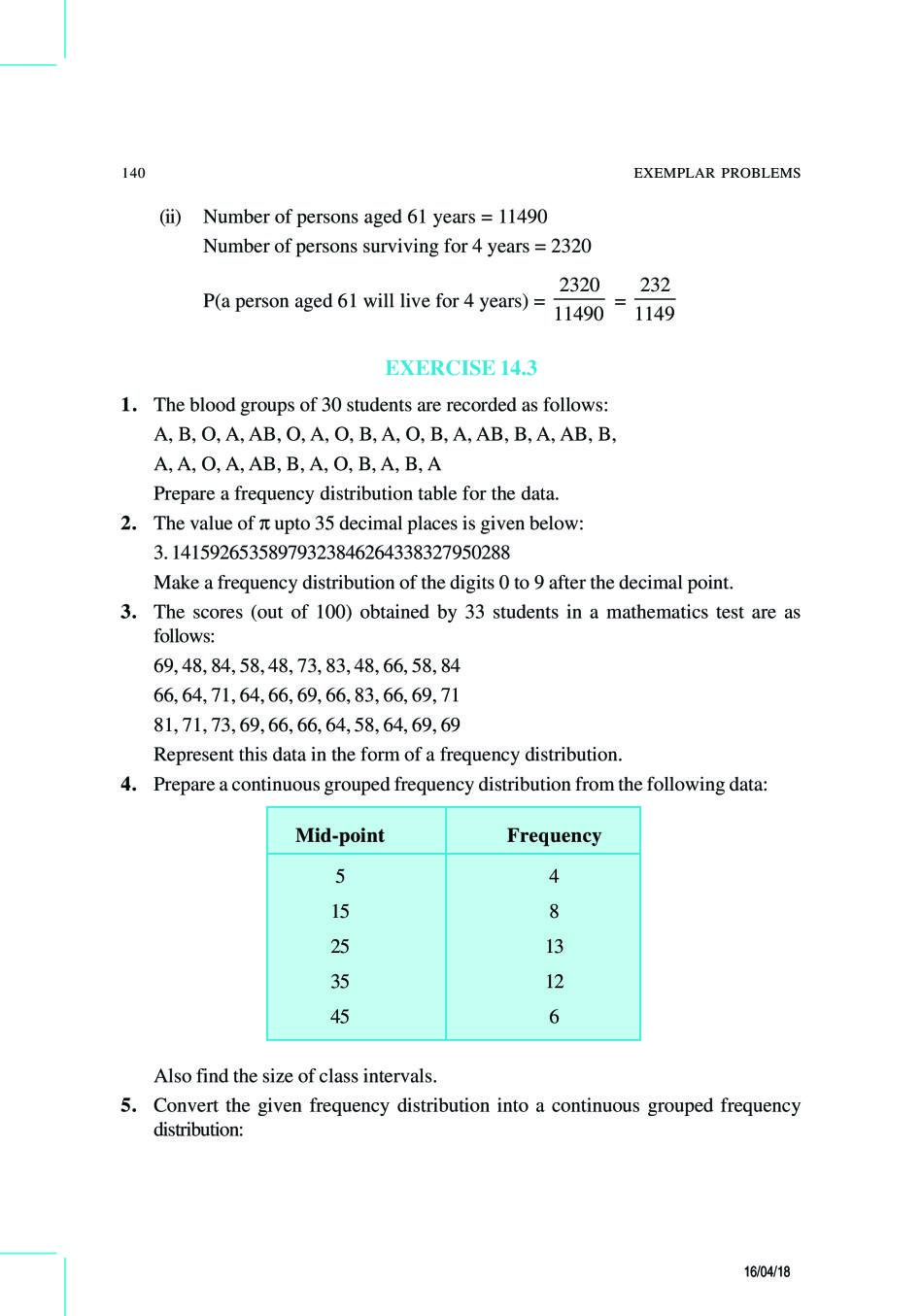 NCERT Exemplar Class 9 Maths Unit 14 Statistics and Probability