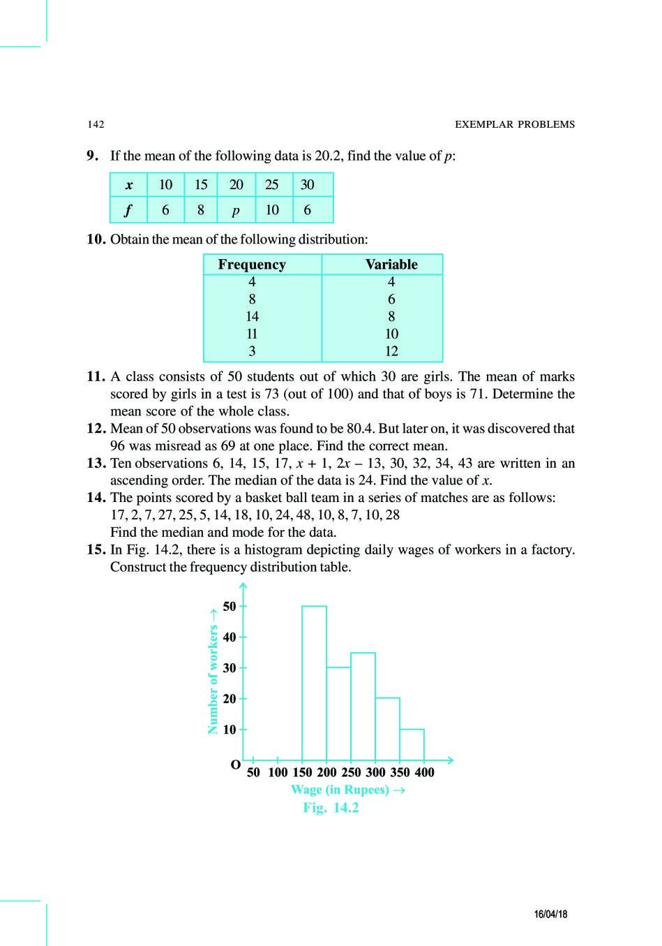 NCERT Exemplar Class 9 Maths Unit 14 Statistics and Probability