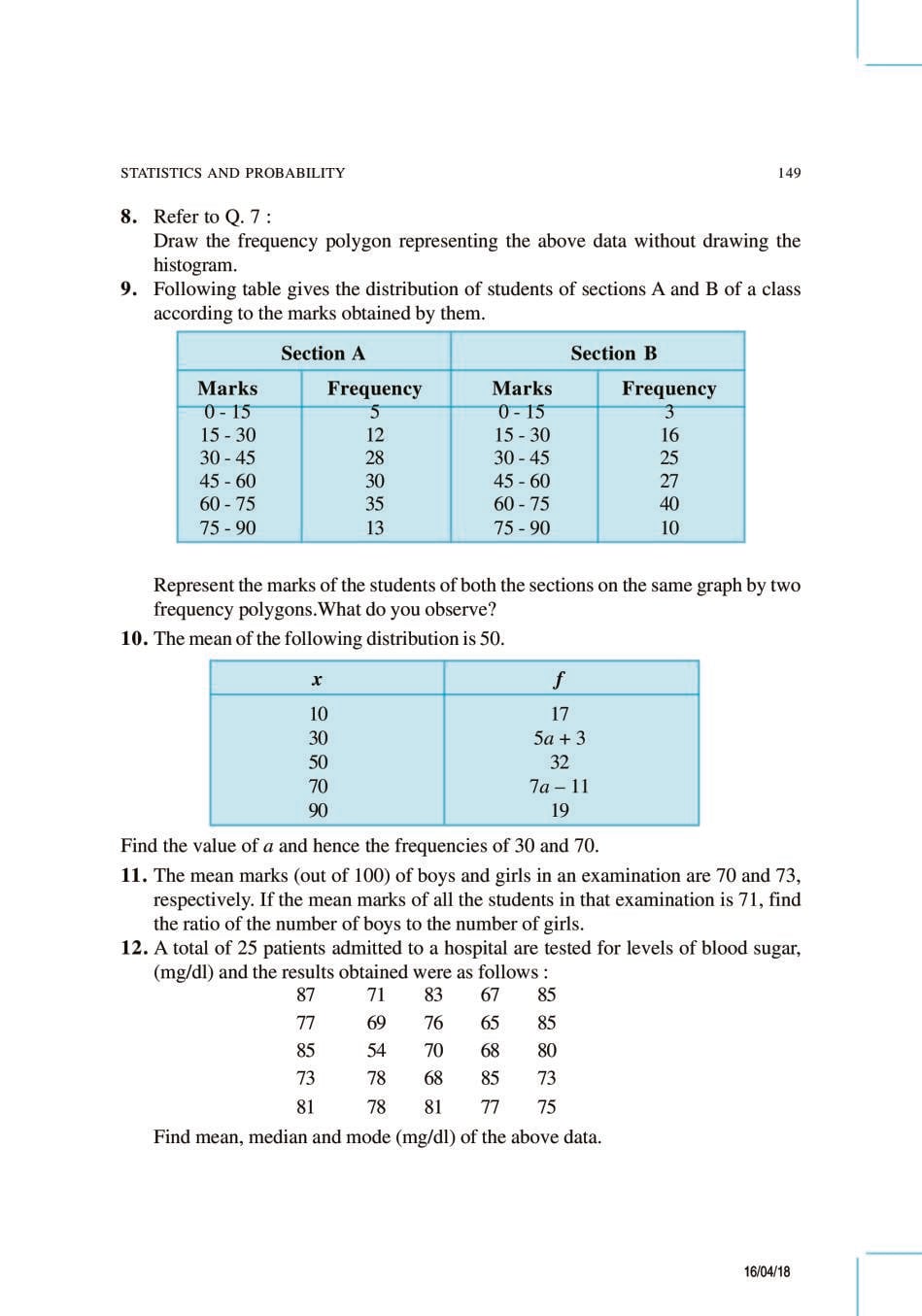 NCERT Exemplar Class 9 Maths Unit 14 Statistics and Probability