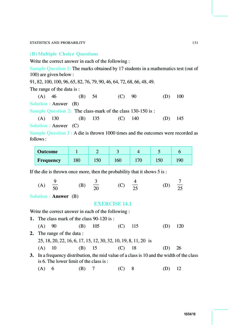 NCERT Exemplar Class 9 Maths Unit 14 Statistics and Probability