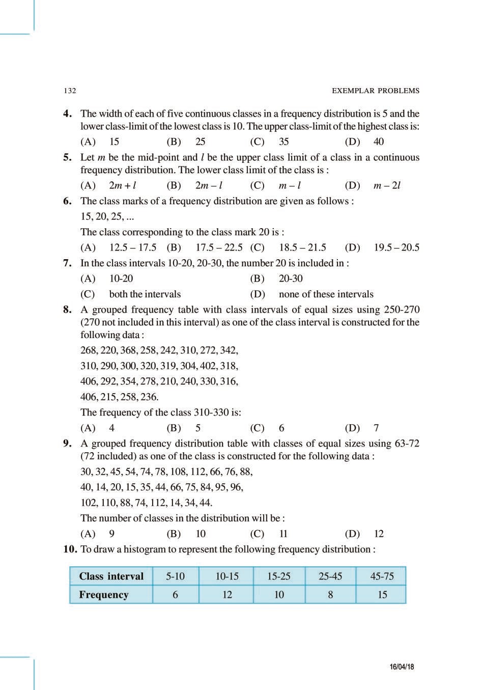NCERT Exemplar Class 9 Maths Unit 14 Statistics and Probability