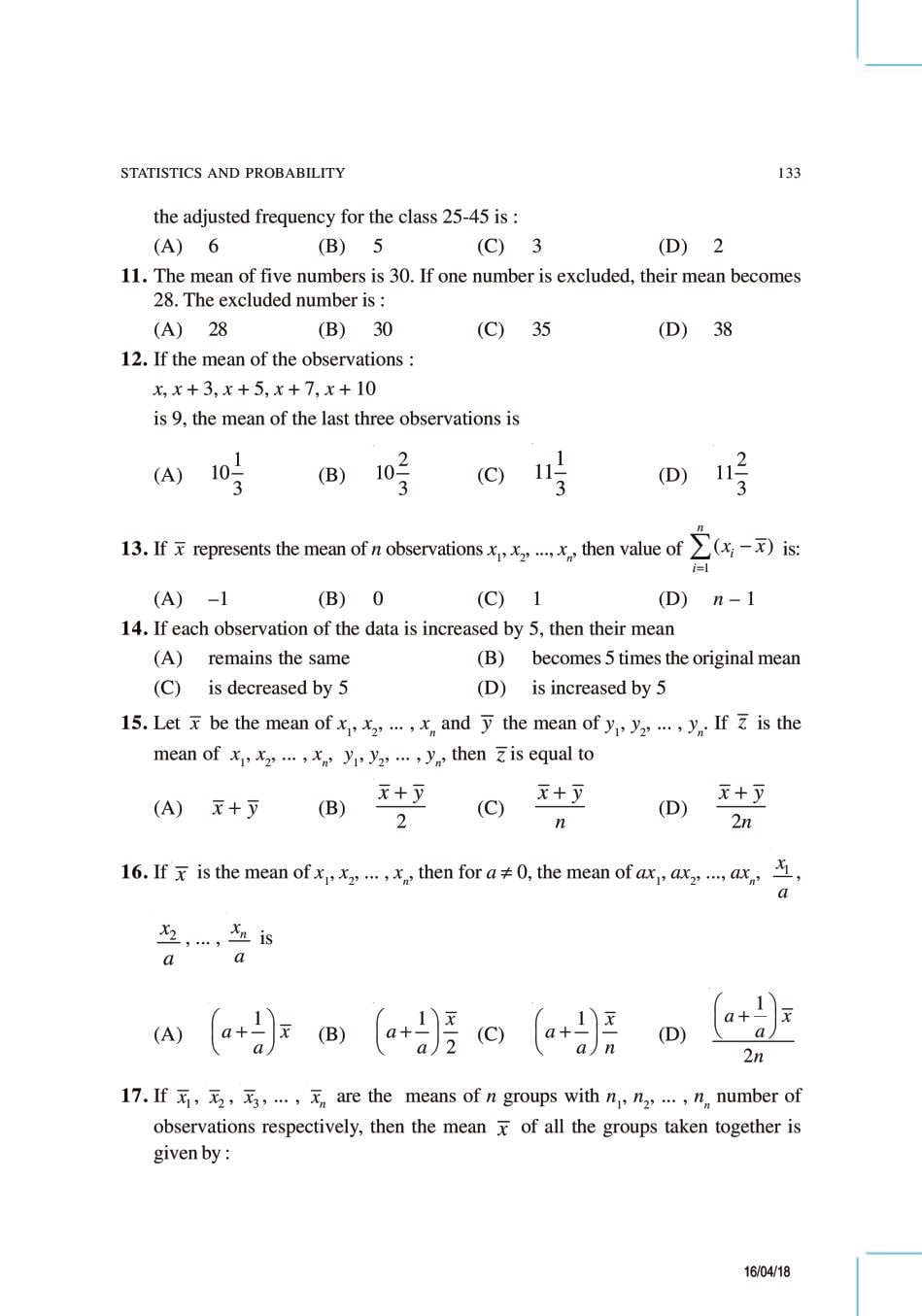 NCERT Exemplar Class 9 Maths Unit 14 Statistics and Probability