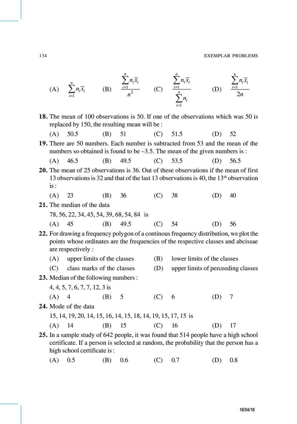 NCERT Exemplar Class 9 Maths Unit 14 Statistics and Probability
