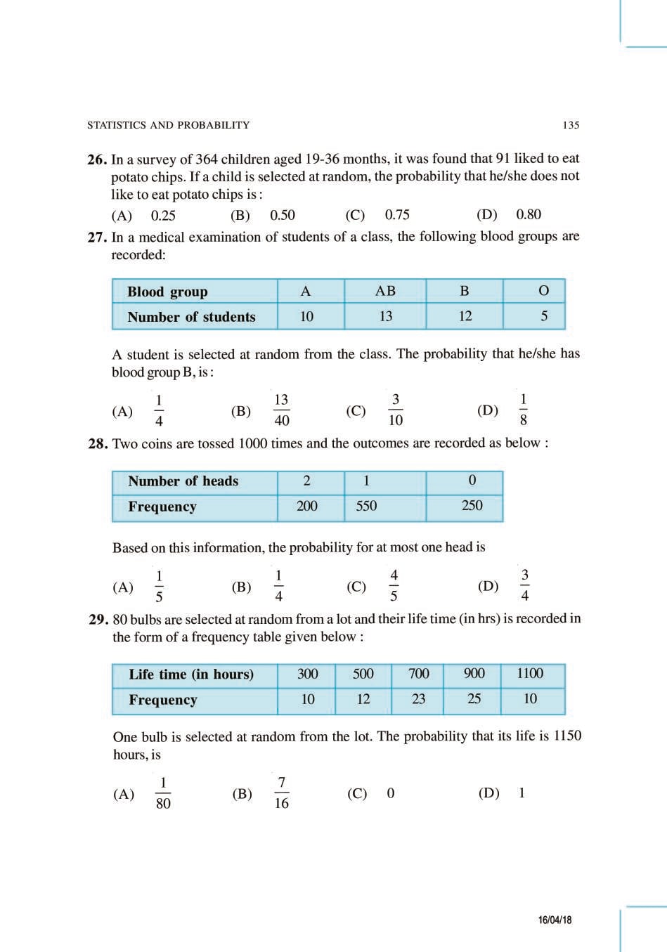 NCERT Exemplar Class 9 Maths Unit 14 Statistics and Probability