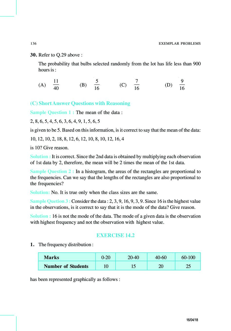 NCERT Exemplar Class 9 Maths Unit 14 Statistics and Probability