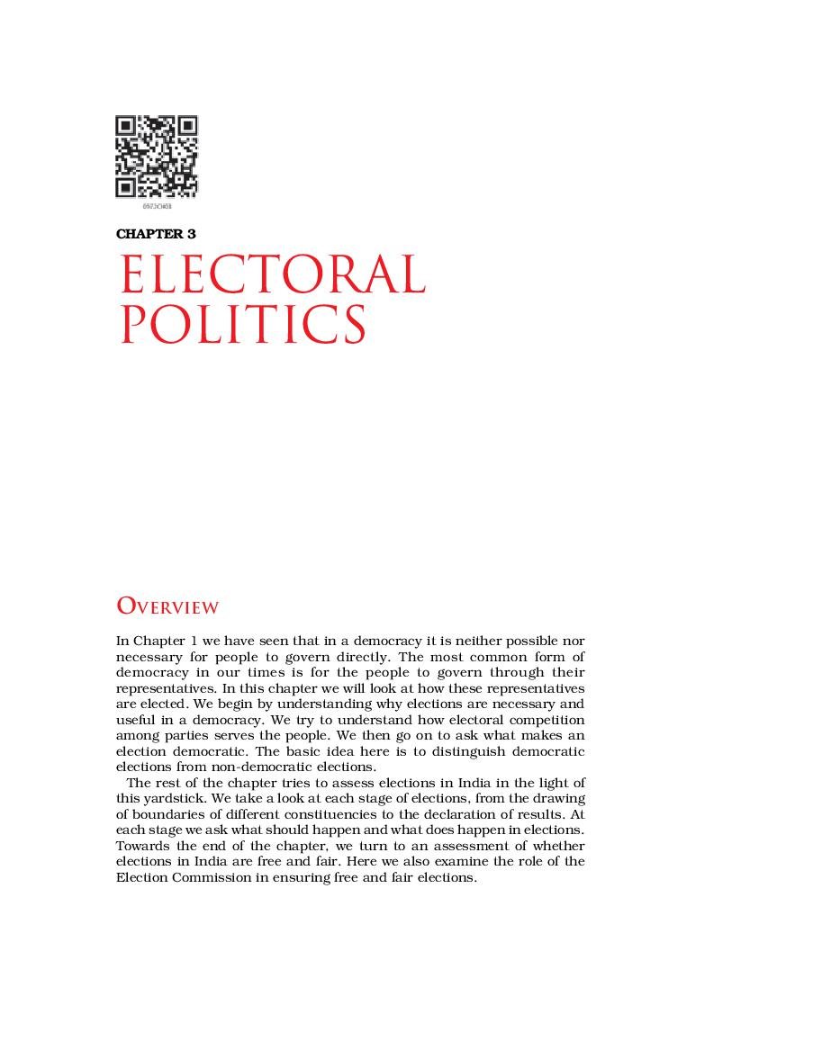 NCERT Book Class 9 Social Science (Civics) Chapter 3 Electoral Politics - Page 1