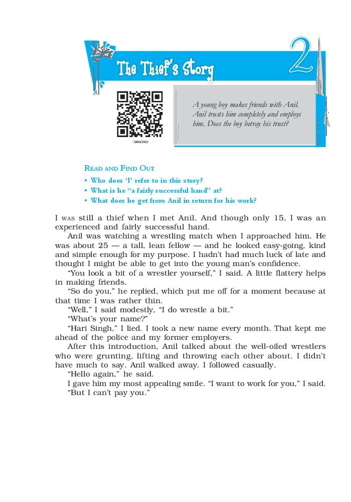NCERT Book Class 10 English (Foot Prints Without feet) Chapter 2 The Thief's Story - Page 1