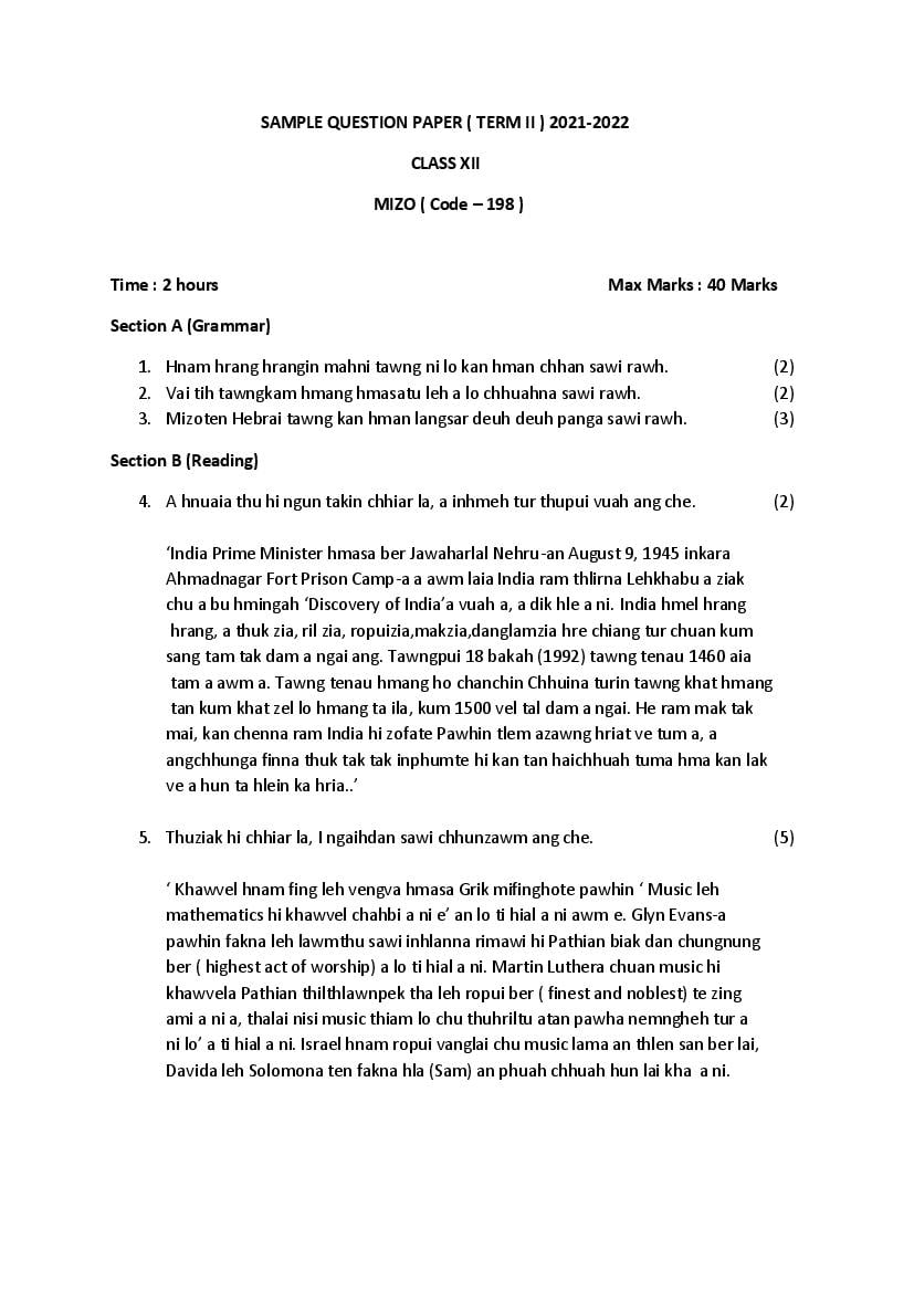 CBSE Class 12 Sample Paper 2022 for Mizo Term 2 - Page 1