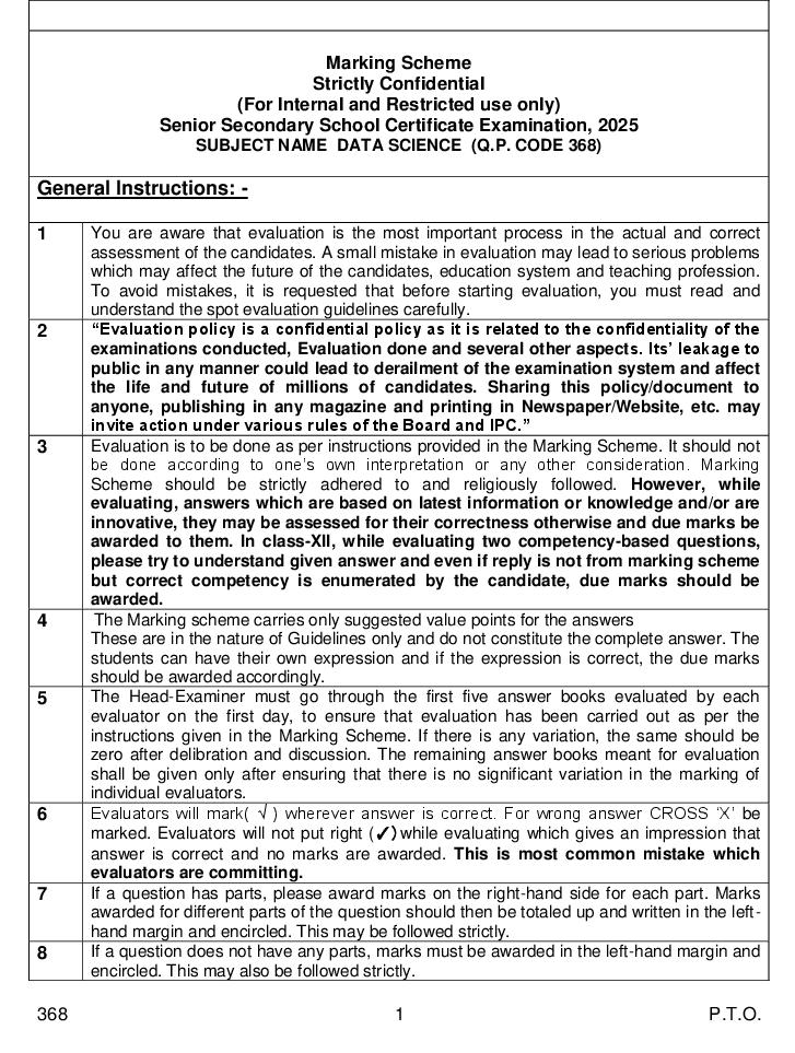 CBSE Class 12 Question Paper 2025 Solution Data Science - Page 1