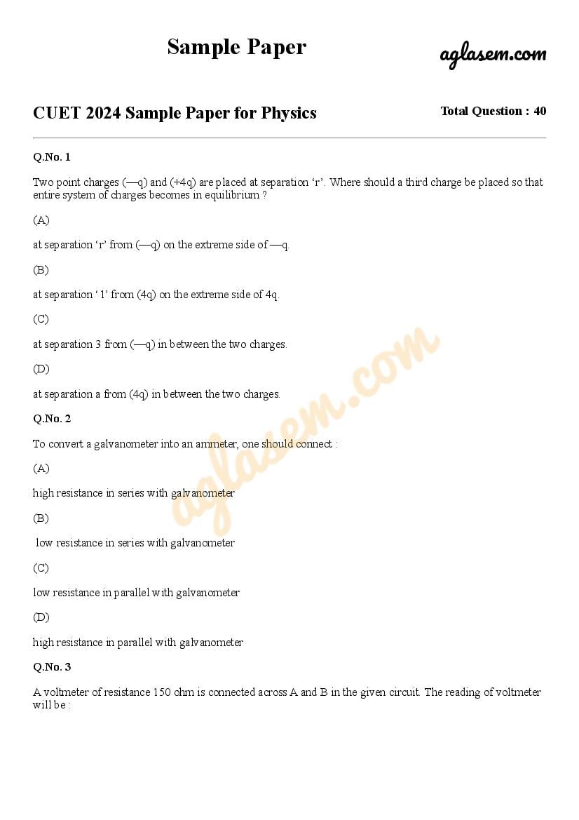 CUET 2024 Sample Paper for Physics - Page 1