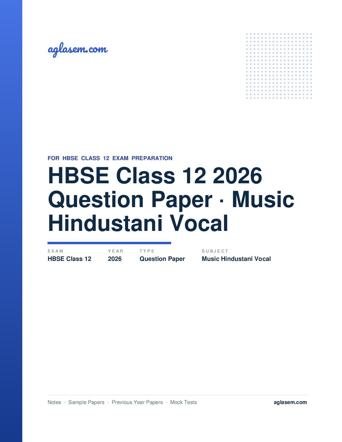 HBSE Class 12 Question Paper 2026 Music Hindustani Vocal - Page 1 of 9