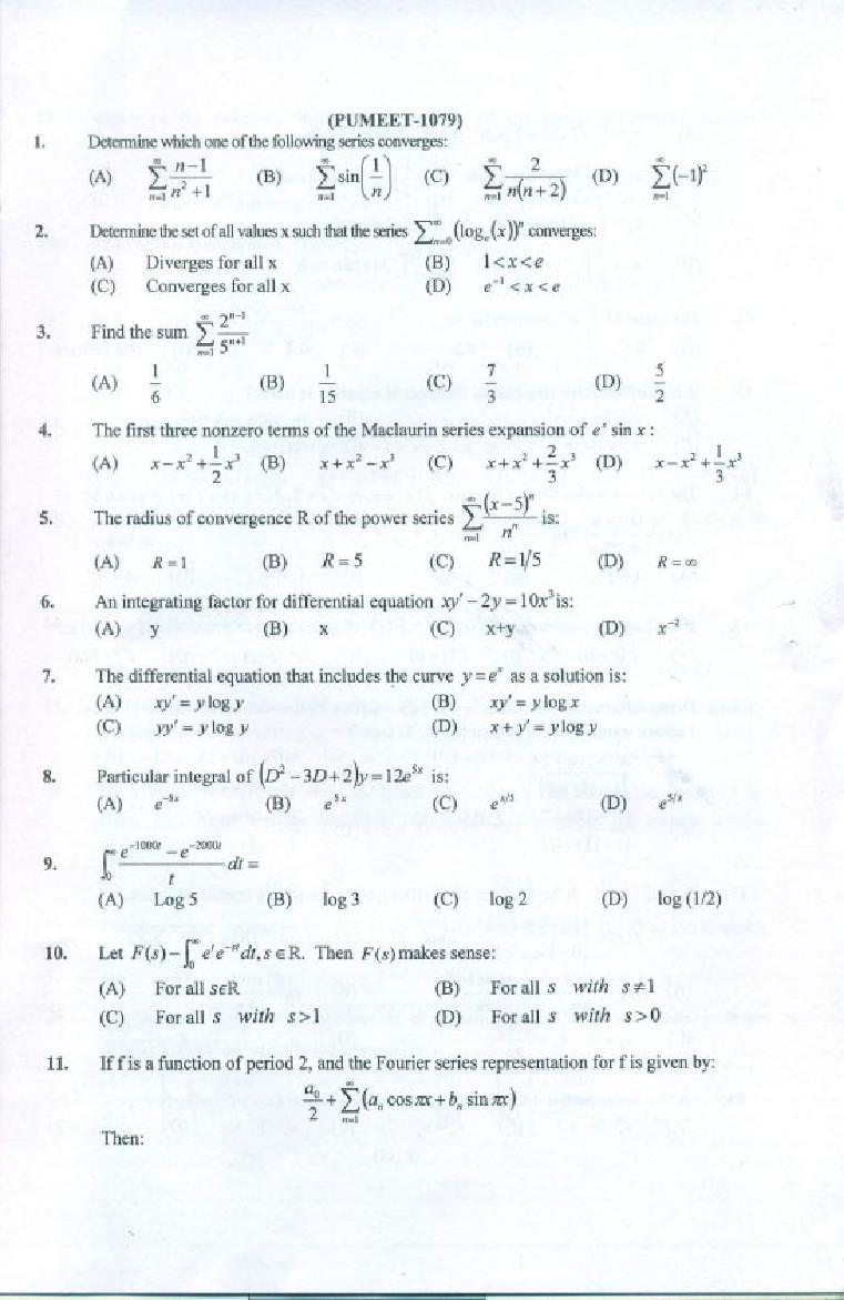 PUMEET 2019 Question Paper PDF with Answer Key