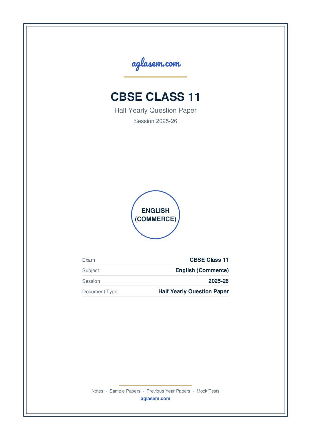 Class 11 Half Yearly Question Paper 2025-26 English (Commerce) - Page 1 of 13