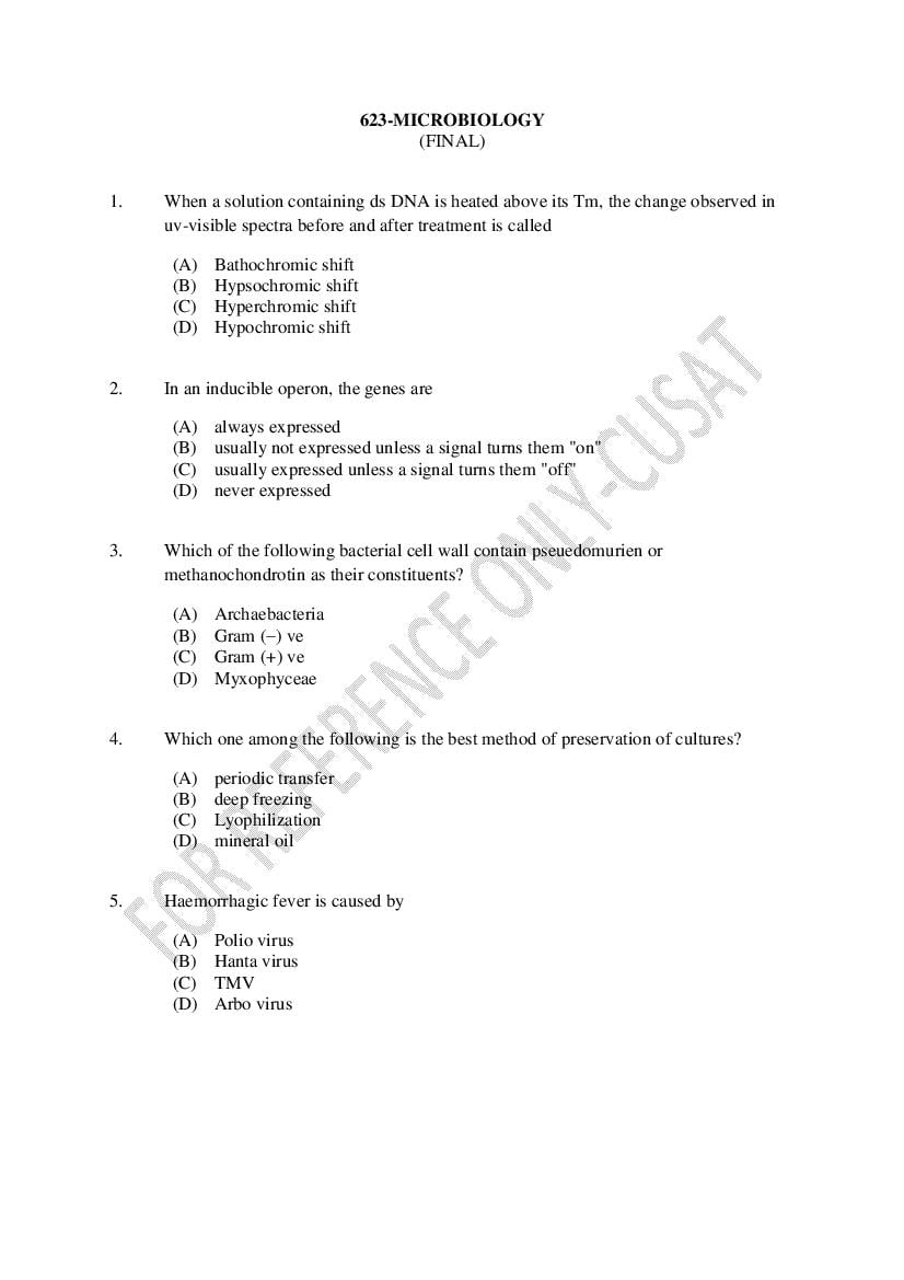 CUSAT CAT 2022 Question Paper Microbiology - Page 1