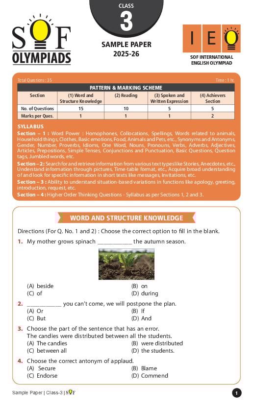 SOF IEO Sample Paper 2026 Class 3 - Page 1