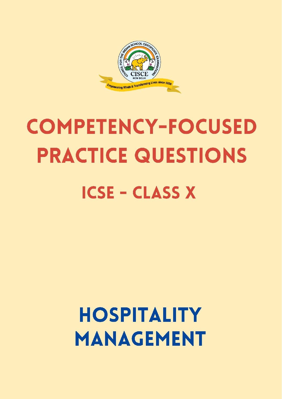ICSE Class 10 Competency Based Questions (CBQ) Hospitality Management - Page 1 of 42