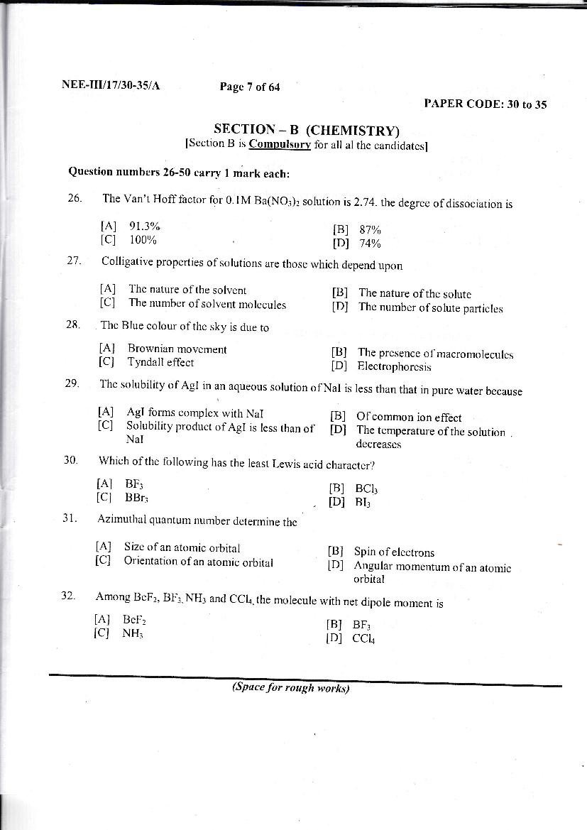 NERIST NEE 2017 Question Paper PDF (NEE-III, Free)