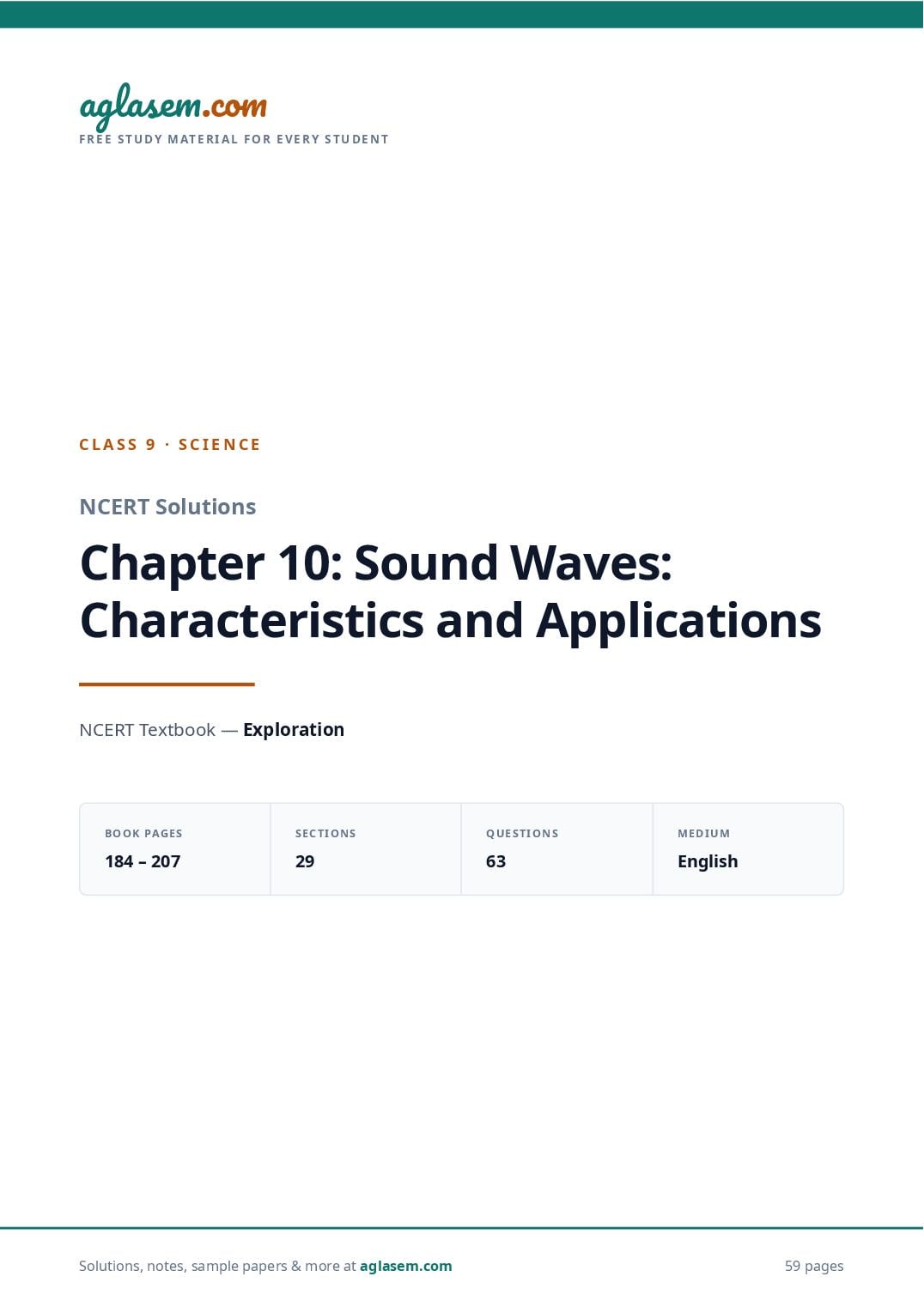 NCERT Solutions Class 9 Science Chapter 10 Sound Waves Characteristics and Applications - Page 1 of 60