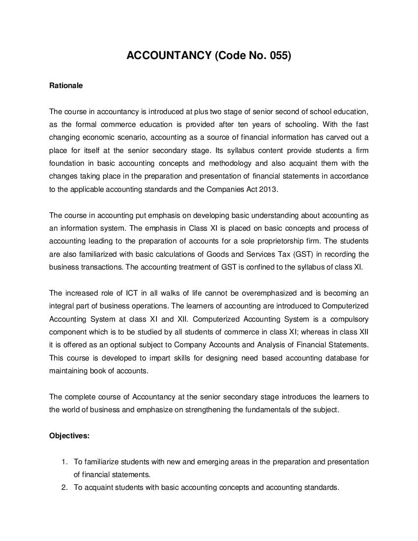 CBSE Class 11 Accountancy Syllabus 2021-22 - Page 1 of 10