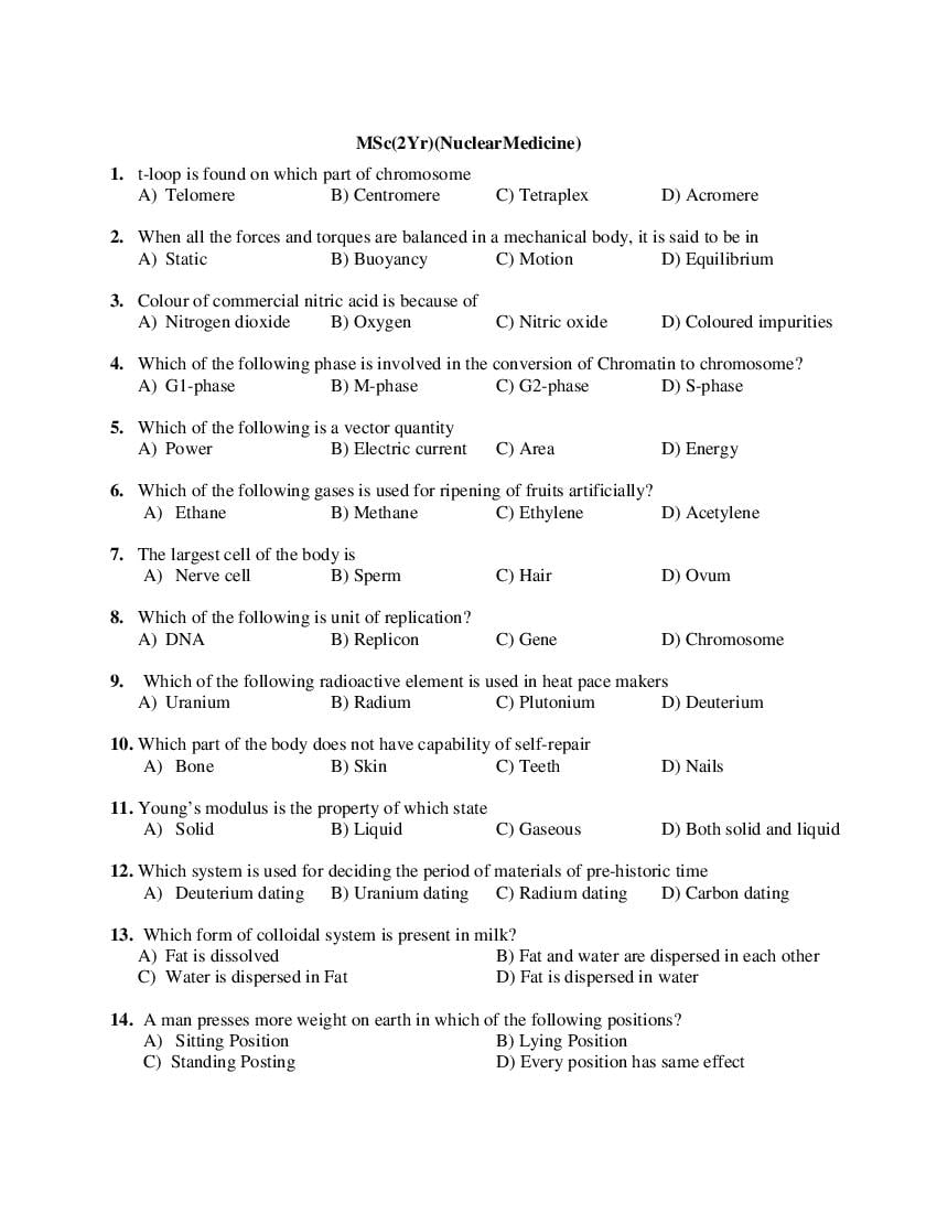 PU CET PG 2019 Question Paper MSc_2Yr__NuclearMedicine_ - Page 1