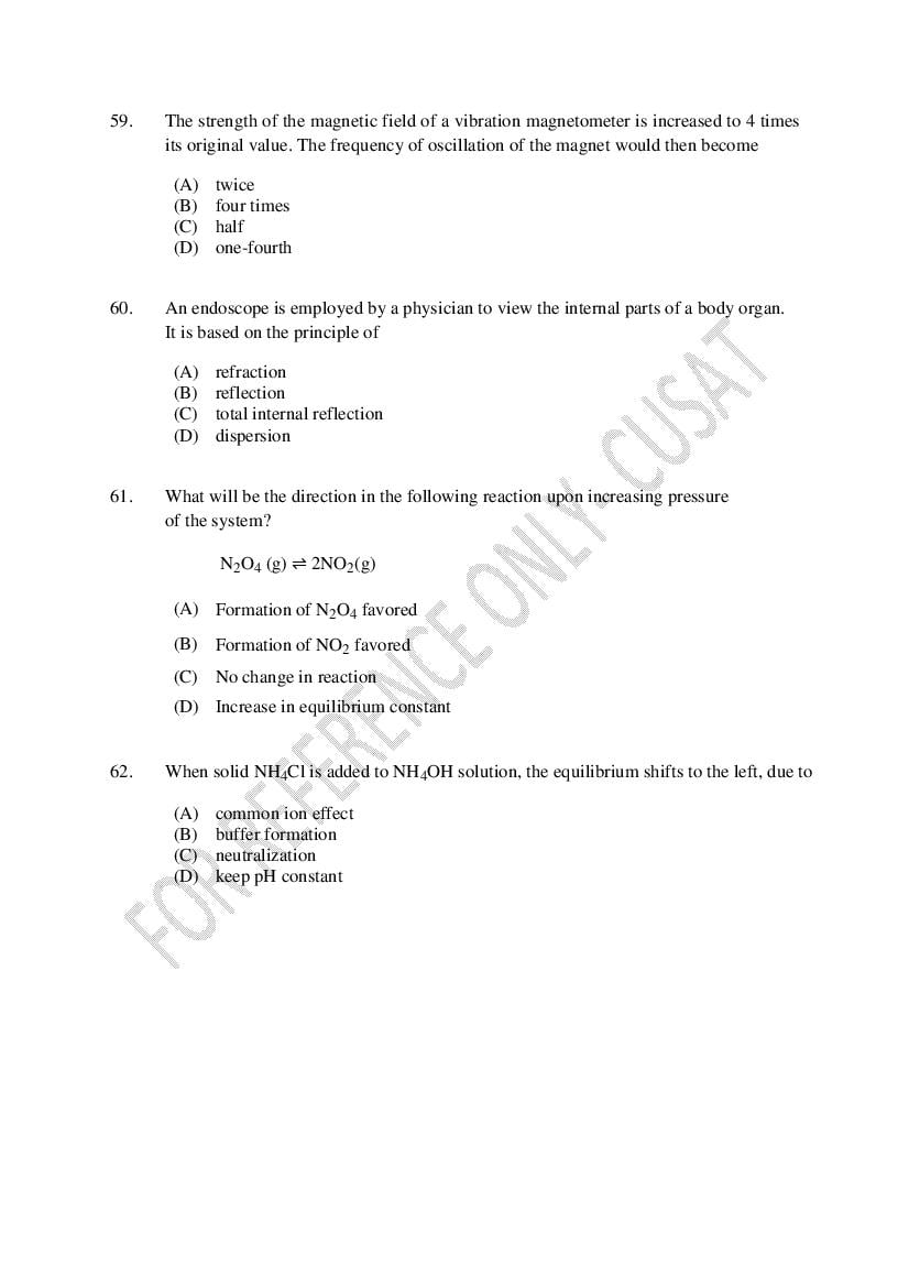 CUSAT CAT 2022 Question Papers PDF (B.Tech Shifts 1 to 4, 37 Papers)