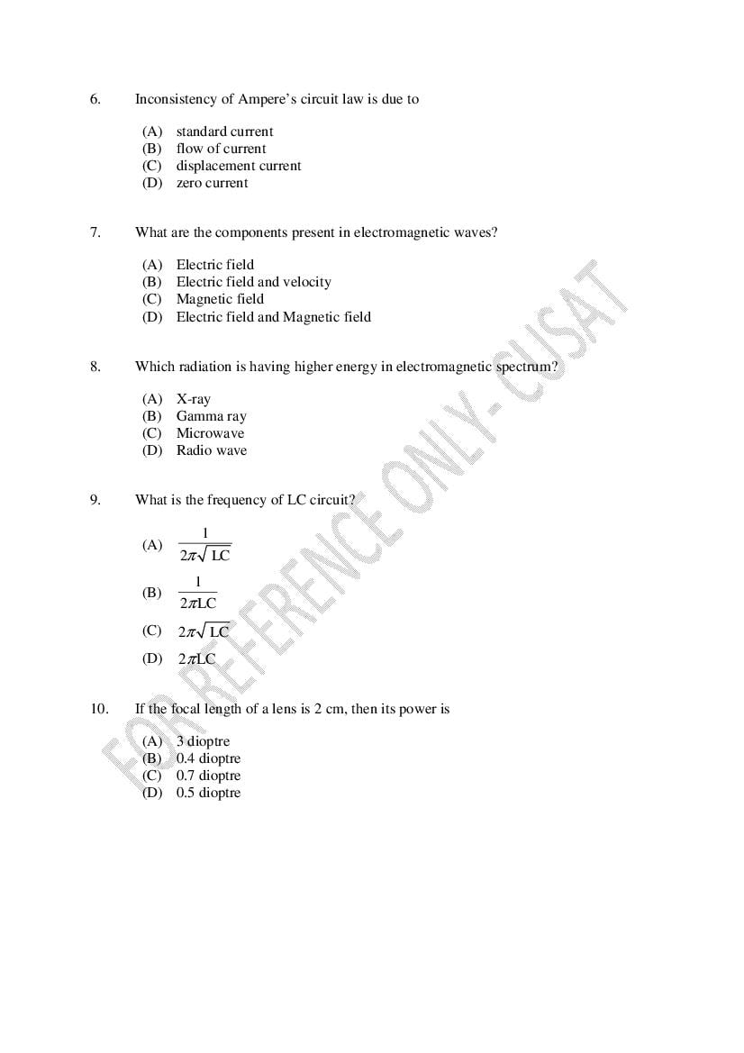 CUSAT CAT 2022 Question Papers PDF (B.Tech Shifts 1 to 4, 37 Papers)