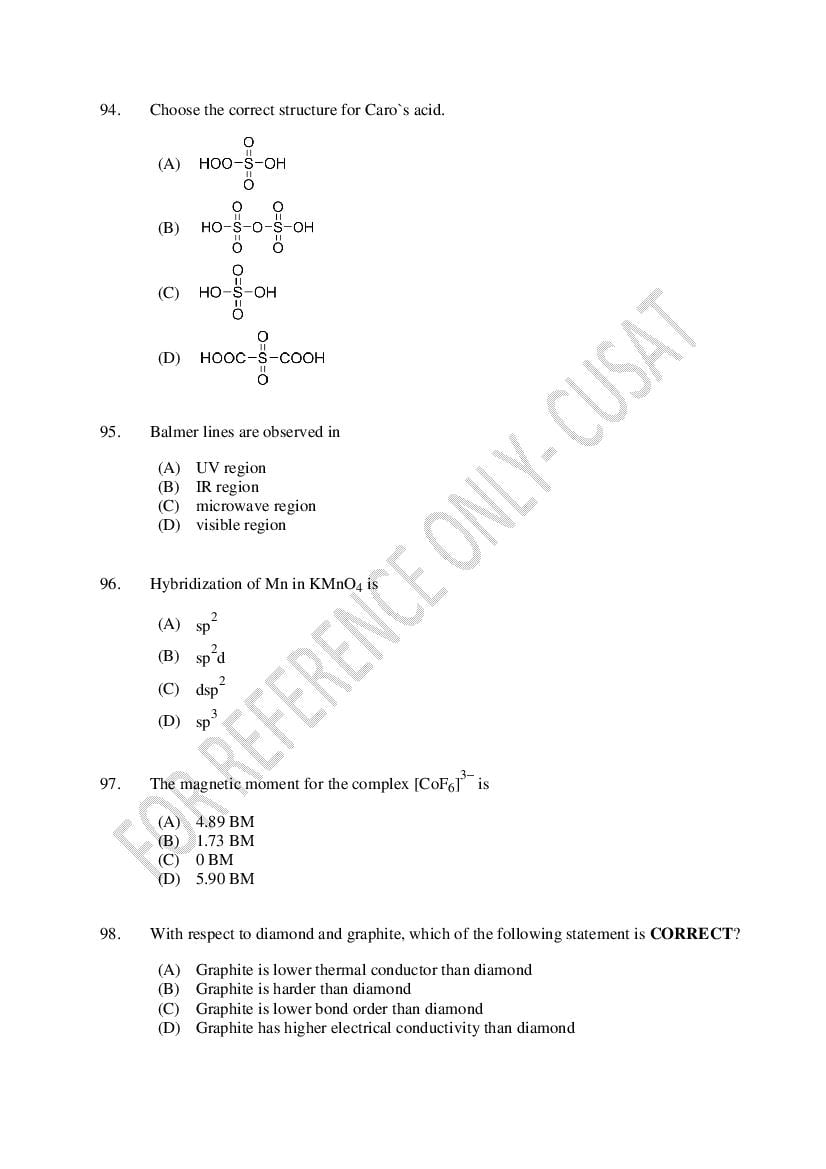 CUSAT CAT 2022 Question Papers PDF (B.Tech Shifts 1 to 4, 37 Papers)