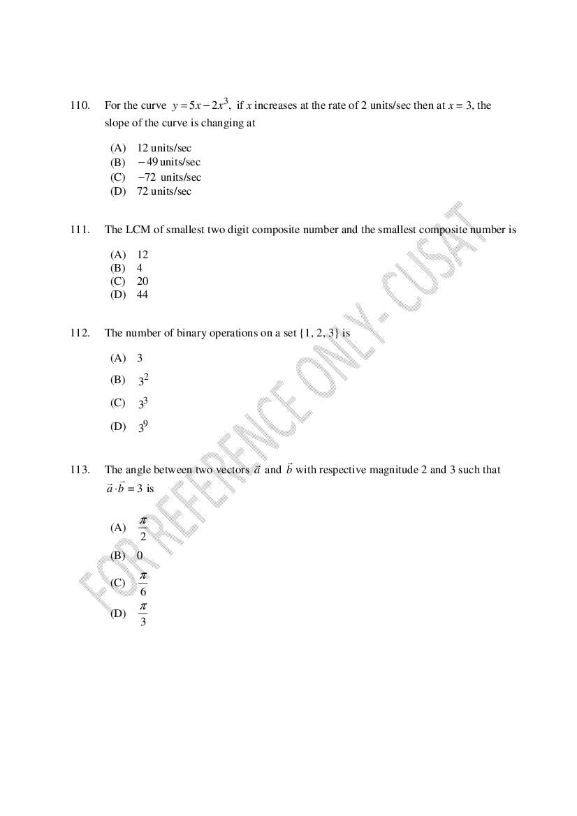 CUSAT CAT 2022 Question Papers PDF (B.Tech Shifts 1 to 4, 37 Papers)