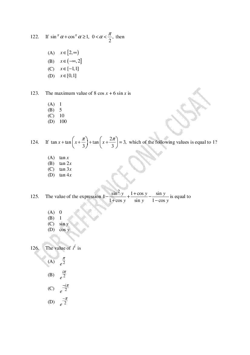 CUSAT CAT 2022 Question Papers PDF (B.Tech Shifts 1 to 4, 37 Papers)