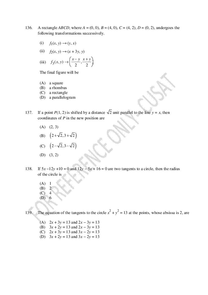 CUSAT CAT 2022 Question Papers PDF (B.Tech Shifts 1 to 4, 37 Papers)