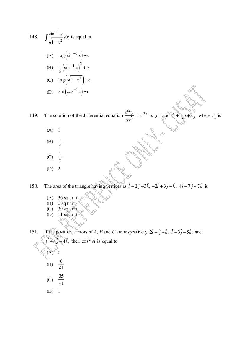CUSAT CAT 2022 Question Papers PDF (B.Tech Shifts 1 to 4, 37 Papers)